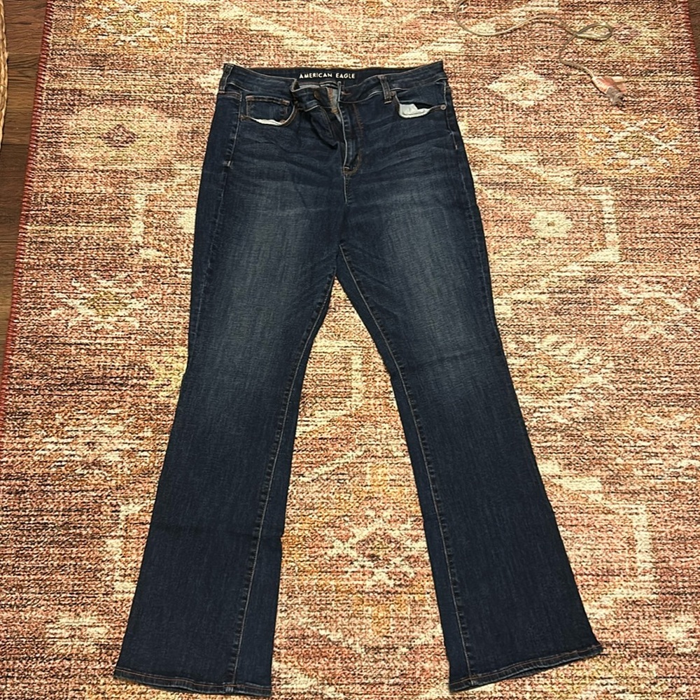 16 LONG AMERICAN EAGLE HIGH RISE SKINNY KICK DARK BLUE